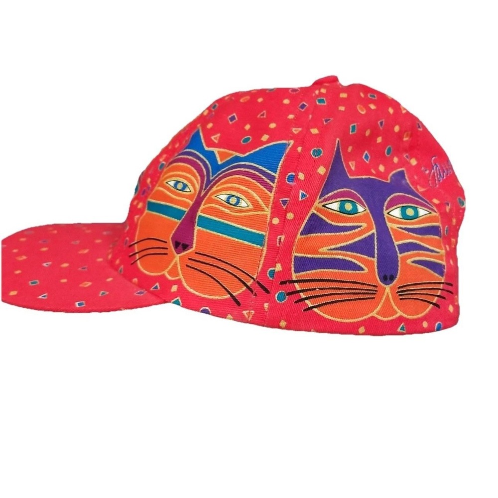 Laurel Burch‎ Vintage Cat Print Baseball Cap Red Multicolor Adjustable Hat - Picture 5 of 9